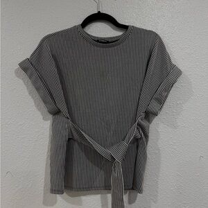 Express Black and White Striped Short Sleeve Top